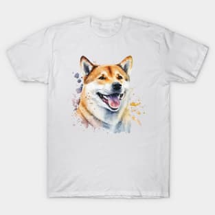 Shiba Inu Smiles Watercolor Art T-Shirt